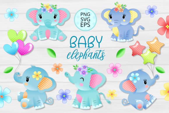 Adorable Baby Elephants - Vector Clipart Graphics & Illustrations