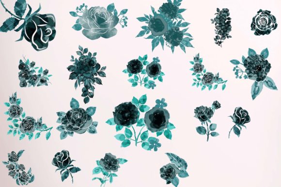 Blue Teal Glam Roses Clipart for Cricut and Handmade Projects