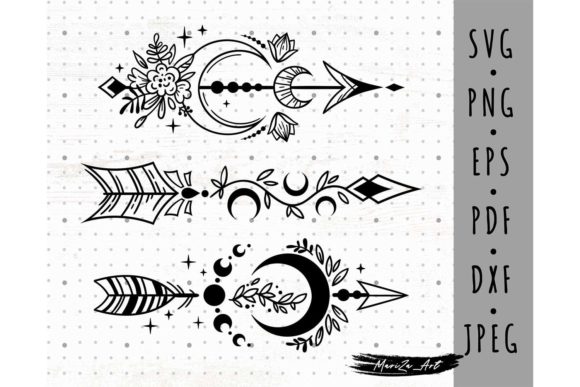 Celestial Boho Arrows SVG PNG Bundle for Graphics
