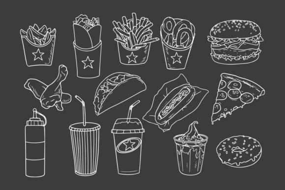 Collection of Handrawn Element Fast Food Graphics and Illustrations