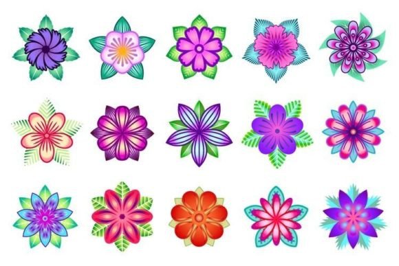 Colorful Flowers with Leaves: Graphics & Illustrations for Makers