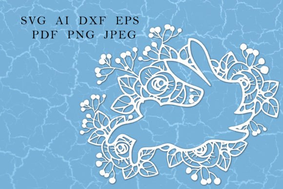 Easter Bunny with Roses Flowers Graphics and Illustrations