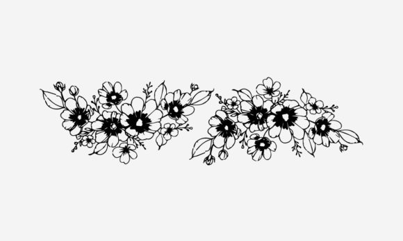 Flower Line Art with Leaf Clipart Svg for Graphics & Illustrations