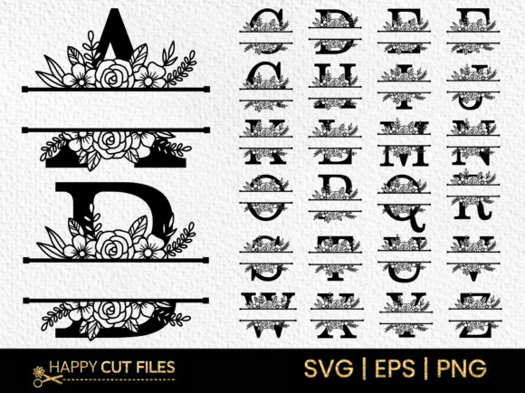 Flower Split Monogram Alphabet a-Z Svg for Graphics & Illustrations