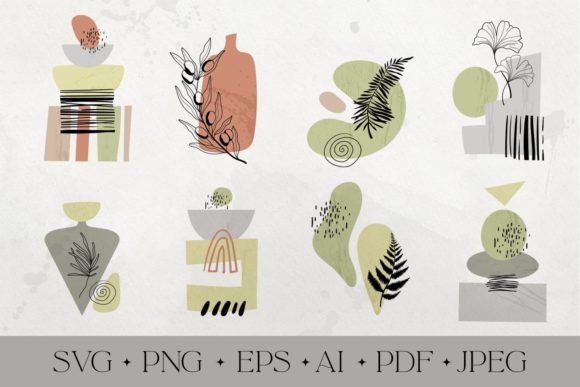 Geometric Abstract Shapes and Plants Set for Graphics