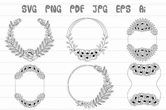 Hand Drawn Flowers Wearth and Border Svg Graphics for Editorial Use