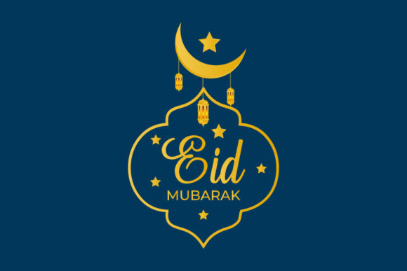 Islamic Flat Design Golden Moon and Star Graphics