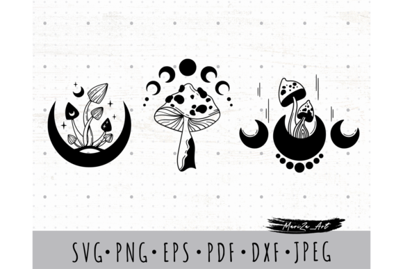Mystical Moon Mushrooms SVG PNG Set for Branding and Illustrations