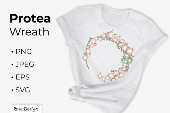 Pink Protea Flowers Wreath Boho Frame for Graphics and Illustrations